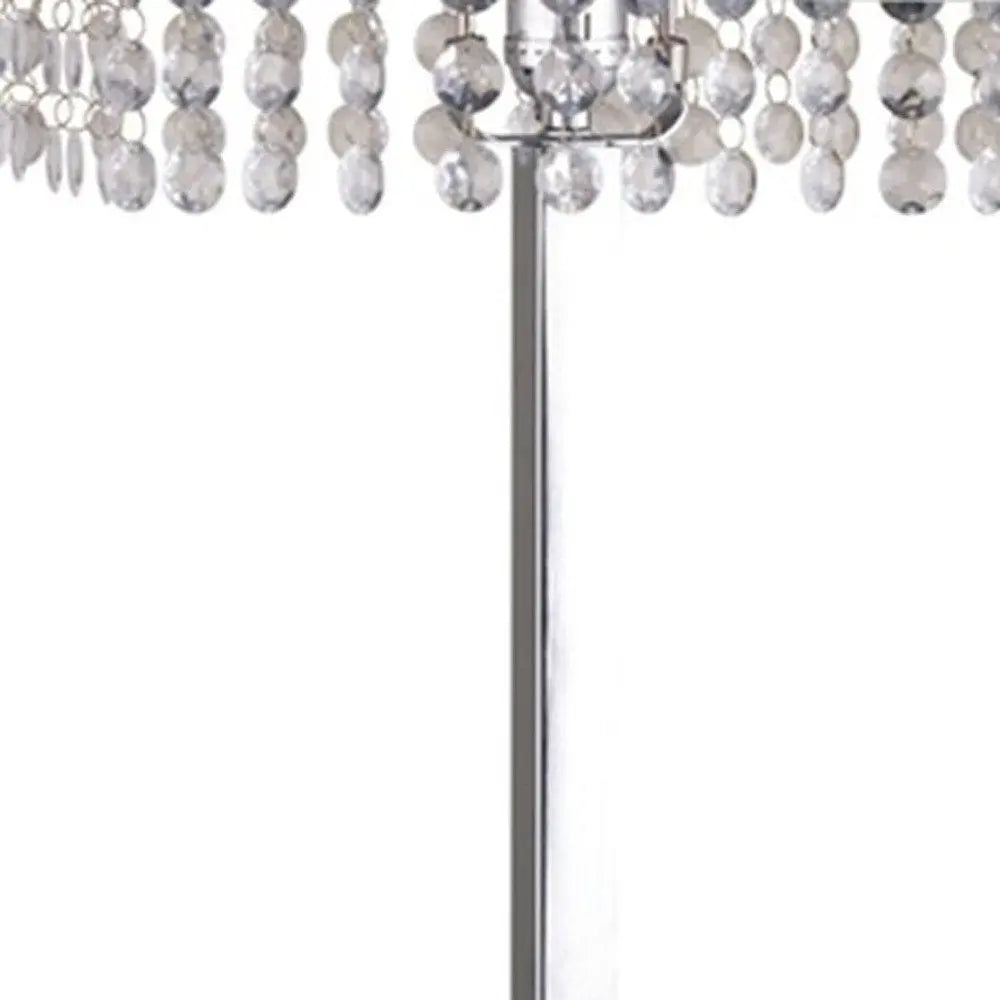 28" Silver Table Lamp With Faux Crystals and White Rectangle Shade HomeRoots