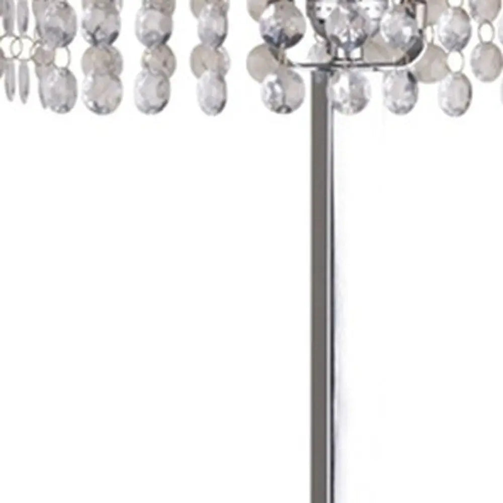 28" Silver Table Lamp With Faux Crystals and White Rectangle Shade HomeRoots