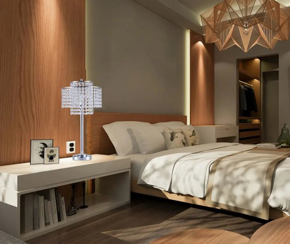 26" Silver Glam Two Tier Chandelier USB Table Lamp HomeRoots