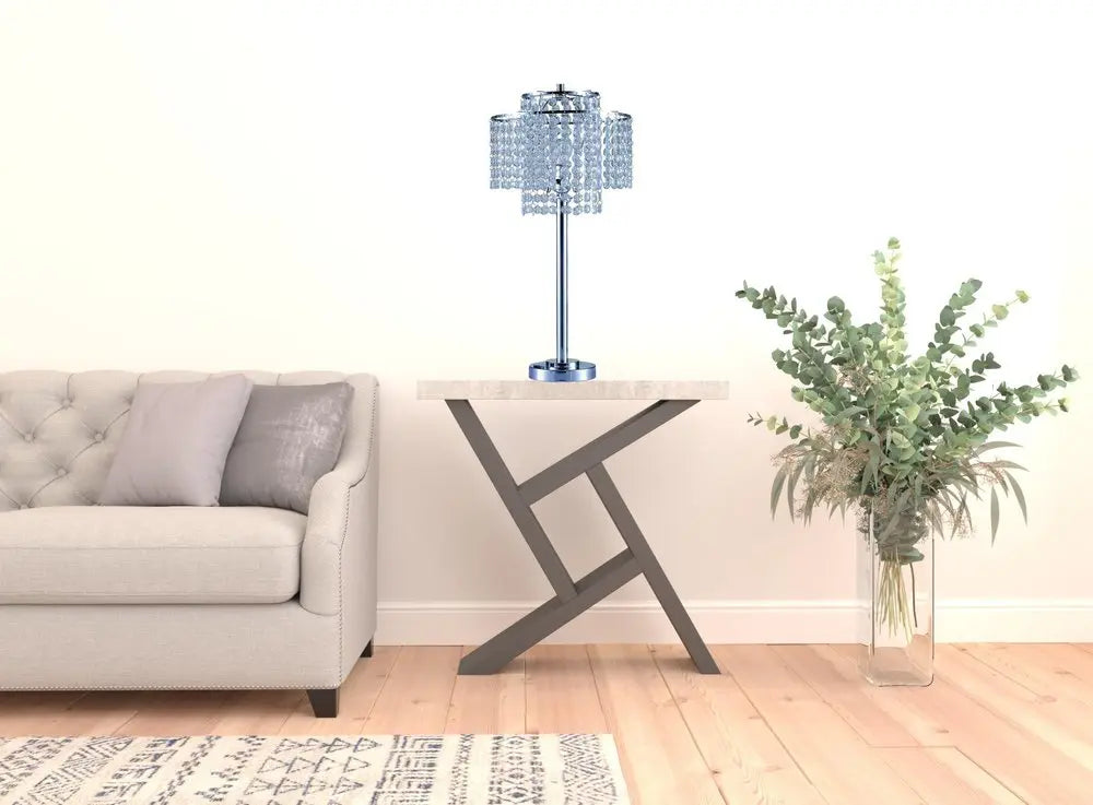 26" Silver Glam Two Tier Chandelier USB Table Lamp HomeRoots