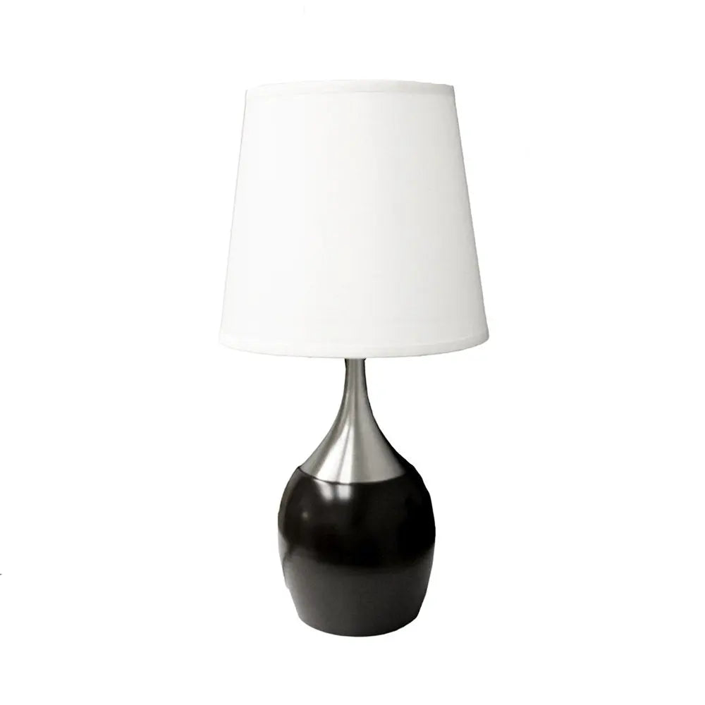 25" Black and Silver Gourd Table Lamp With White Tapered Drum Shade HomeRoots
