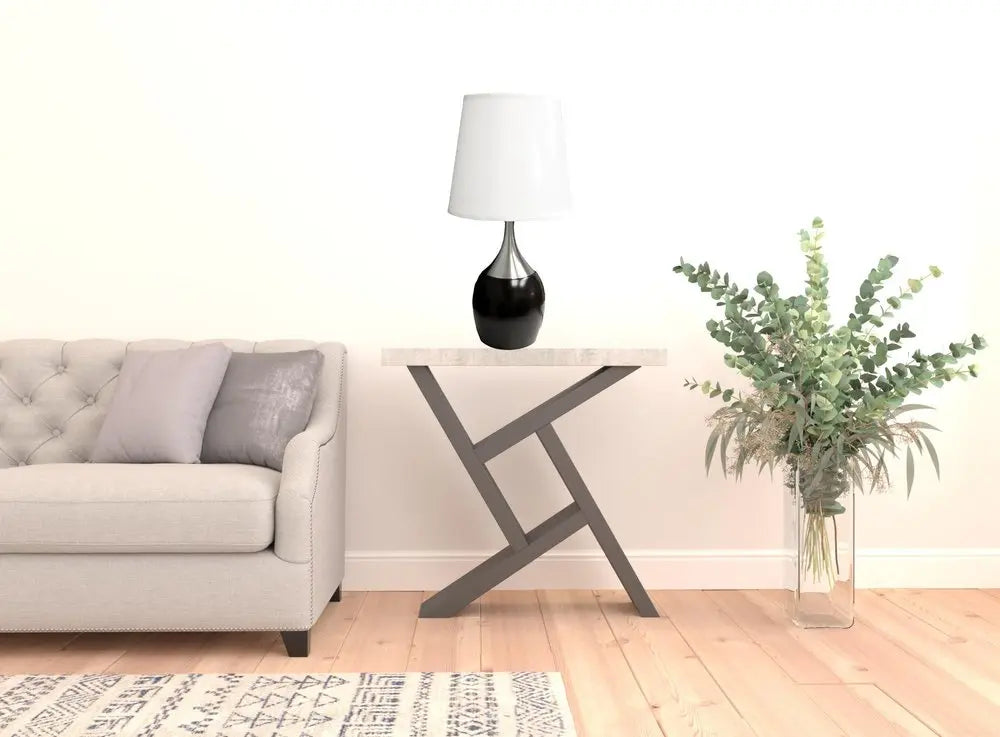 25" Black and Silver Gourd Table Lamp With White Tapered Drum Shade HomeRoots