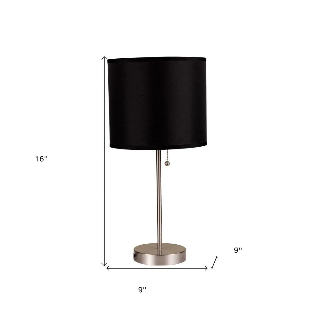 16" Silver Metal Candlestick Table Lamp With Black Classic Drum Shade HomeRoots