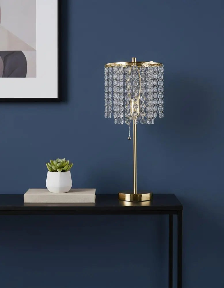 20" Gold Metal Bedside Table Lamp With Clear Drum Shade HomeRoots