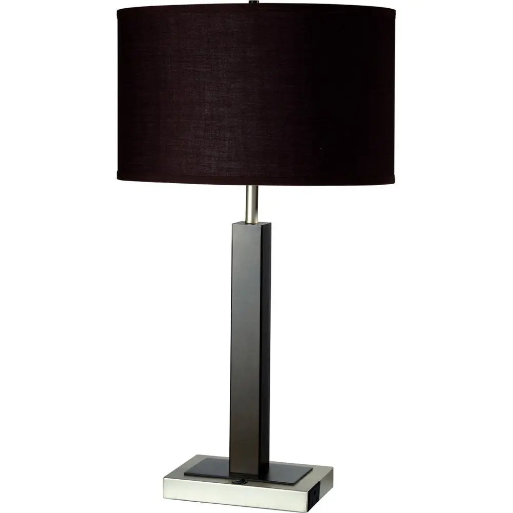 30" Black Polyresin Table Lamp With Brown Classic Drum Shade HomeRoots