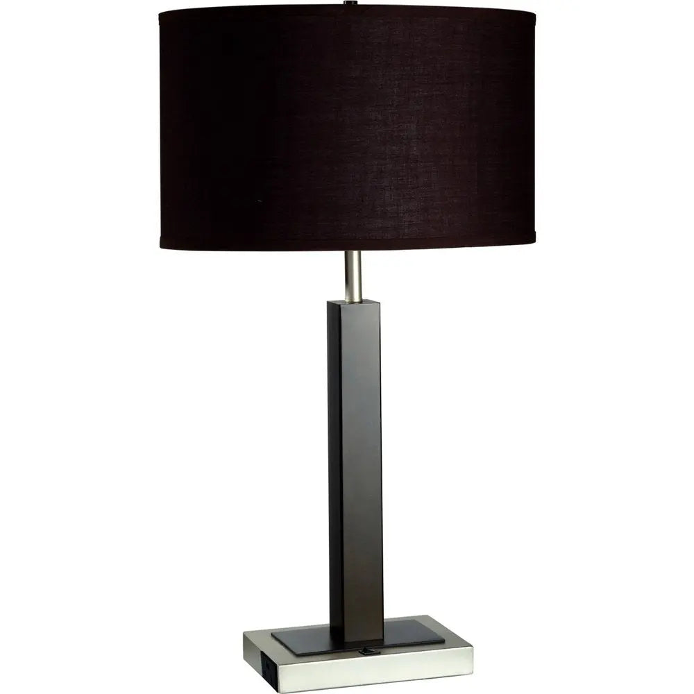 30" Black Polyresin Table Lamp With Brown Classic Drum Shade HomeRoots