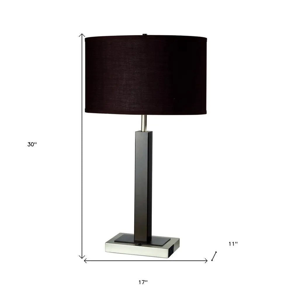 30" Black Polyresin Table Lamp With Brown Classic Drum Shade HomeRoots