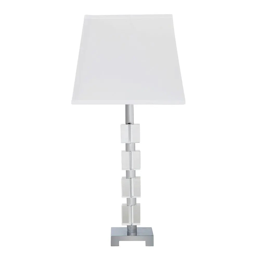 25" Crystal Geo Cubed Table Lamp With White Sharp Corner Square Tapered Shade HomeRoots