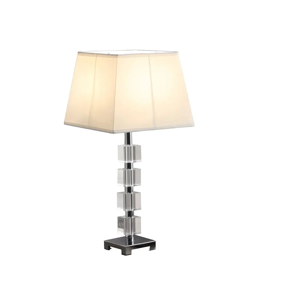 25" Crystal Geo Cubed Table Lamp With White Sharp Corner Square Tapered Shade HomeRoots