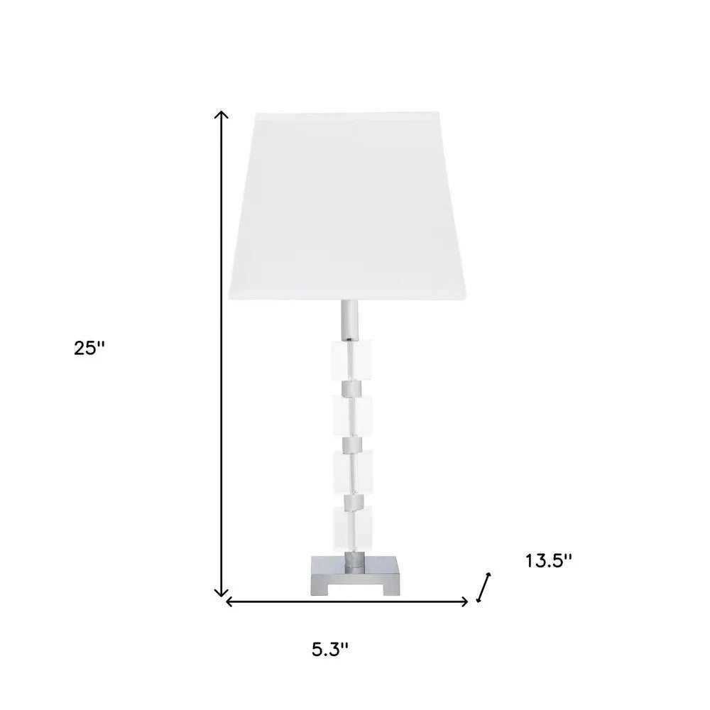 25" Crystal Geo Cubed Table Lamp With White Sharp Corner Square Tapered Shade HomeRoots
