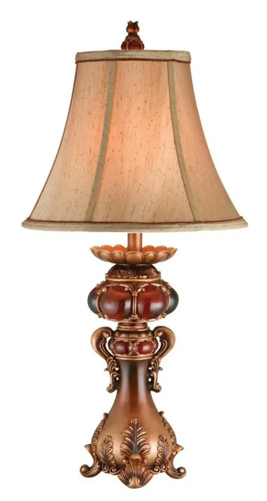 Antique Inspired Table Lamp with Linen Lamp Shade HomeRoots