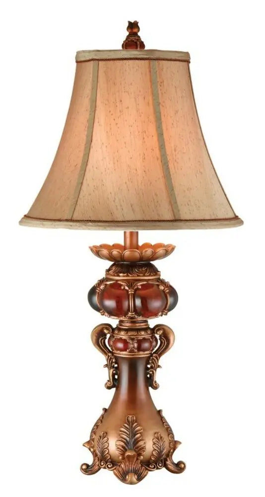 Antique Inspired Table Lamp with Linen Lamp Shade HomeRoots
