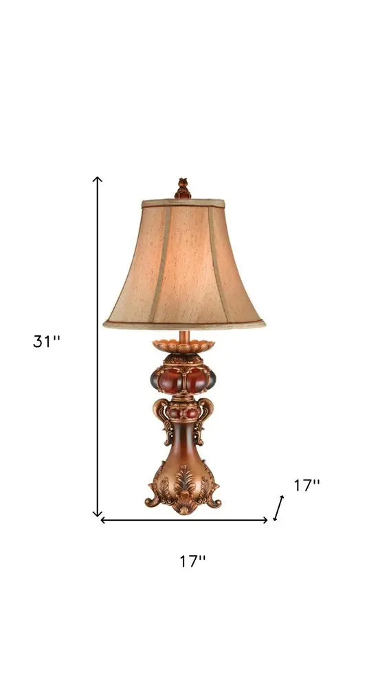 Antique Inspired Table Lamp with Linen Lamp Shade HomeRoots