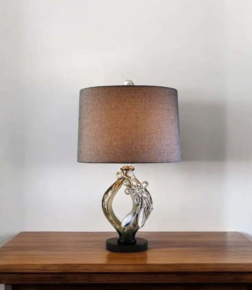 Brown and Gold Faux Crystal Glam Accent Table Lamp HomeRoots