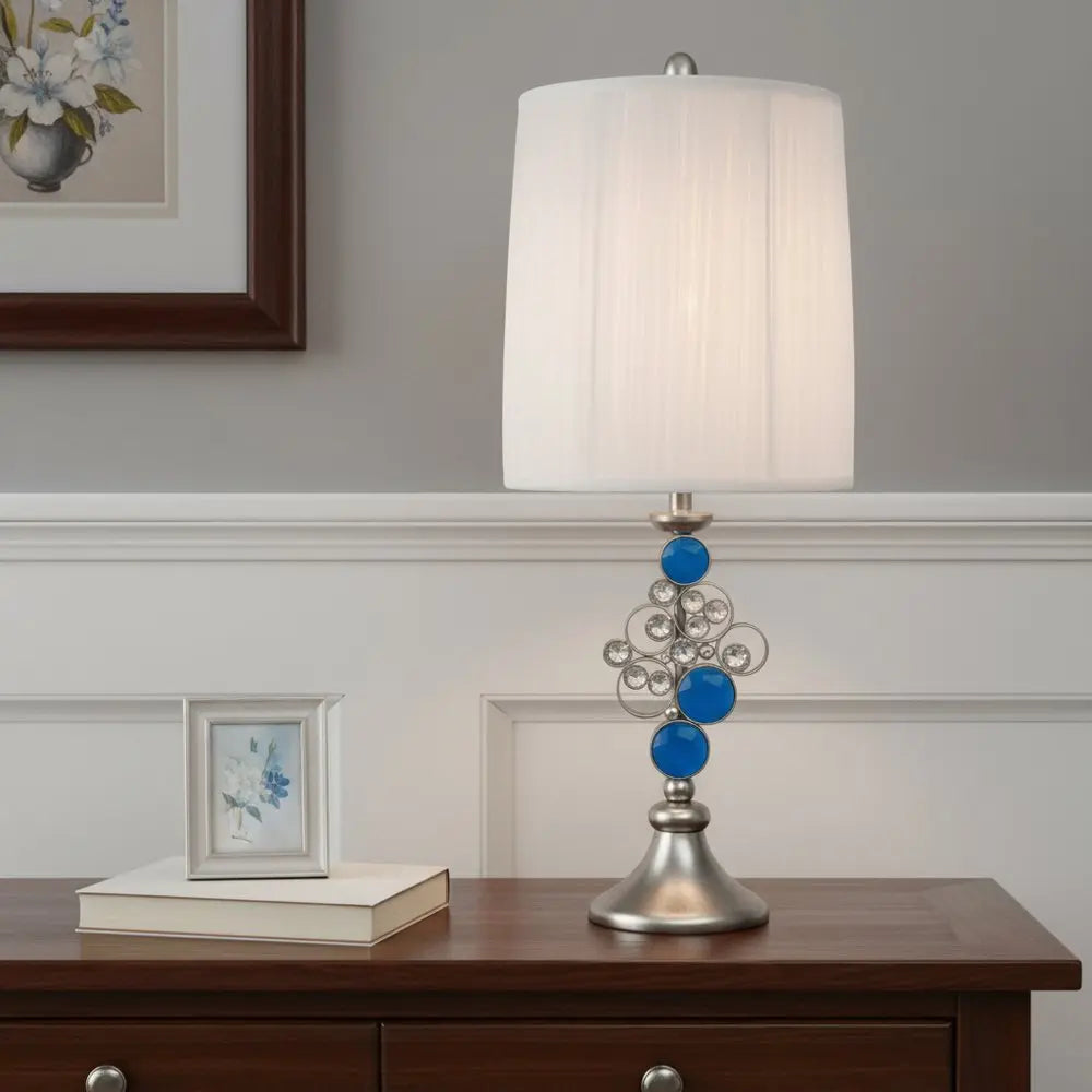 21" Silver Bedside With White Shade HomeRoots