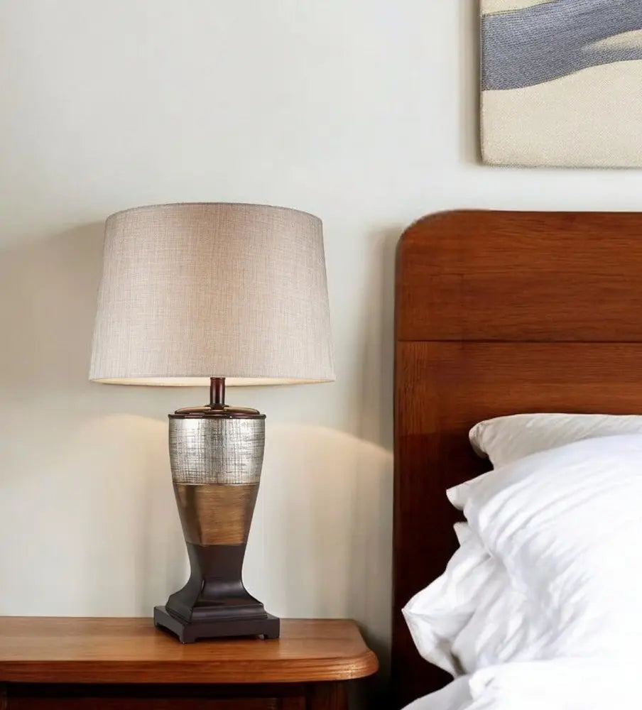 Exotic Brown and Gold Wide Stripe Table Lamp HomeRoots