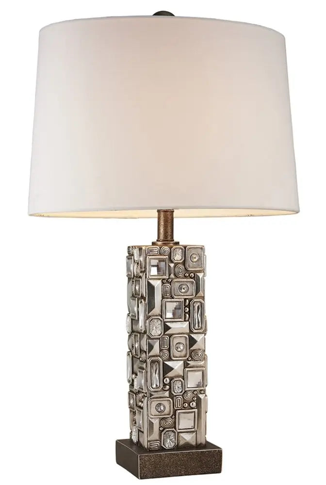 Silver Table Lamp with Abstract Mirror Design HomeRoots