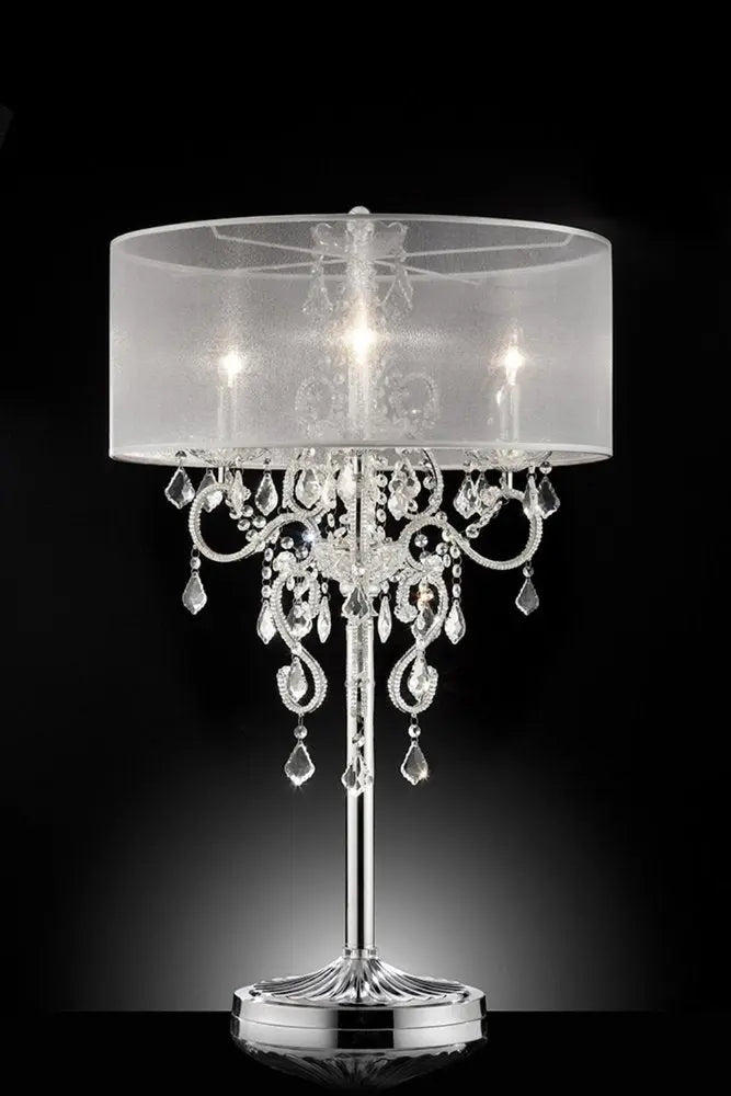 Glam Silver Faux Crystal Accent Table Lamp with See Thru Shade HomeRoots