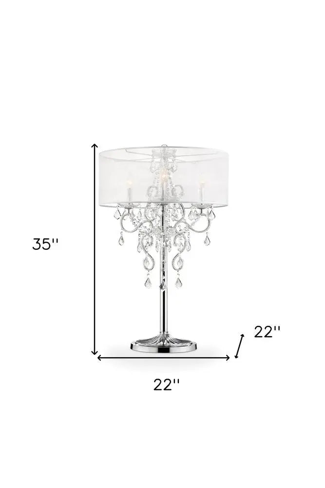 Glam Silver Faux Crystal Accent Table Lamp with See Thru Shade HomeRoots