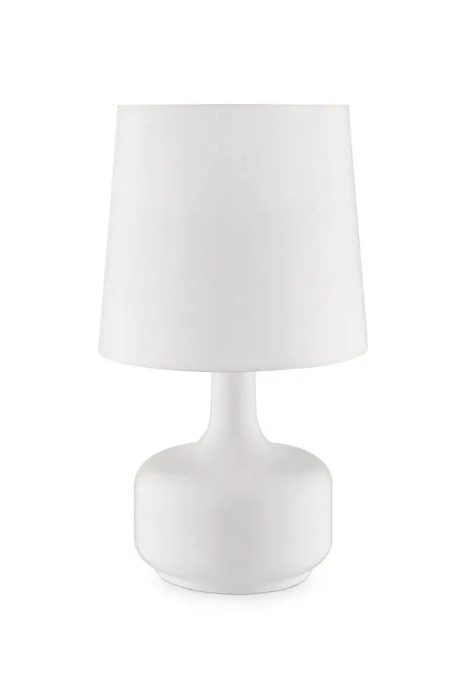 17" White Metal Bedside Table Lamp With Off-White Shade HomeRoots