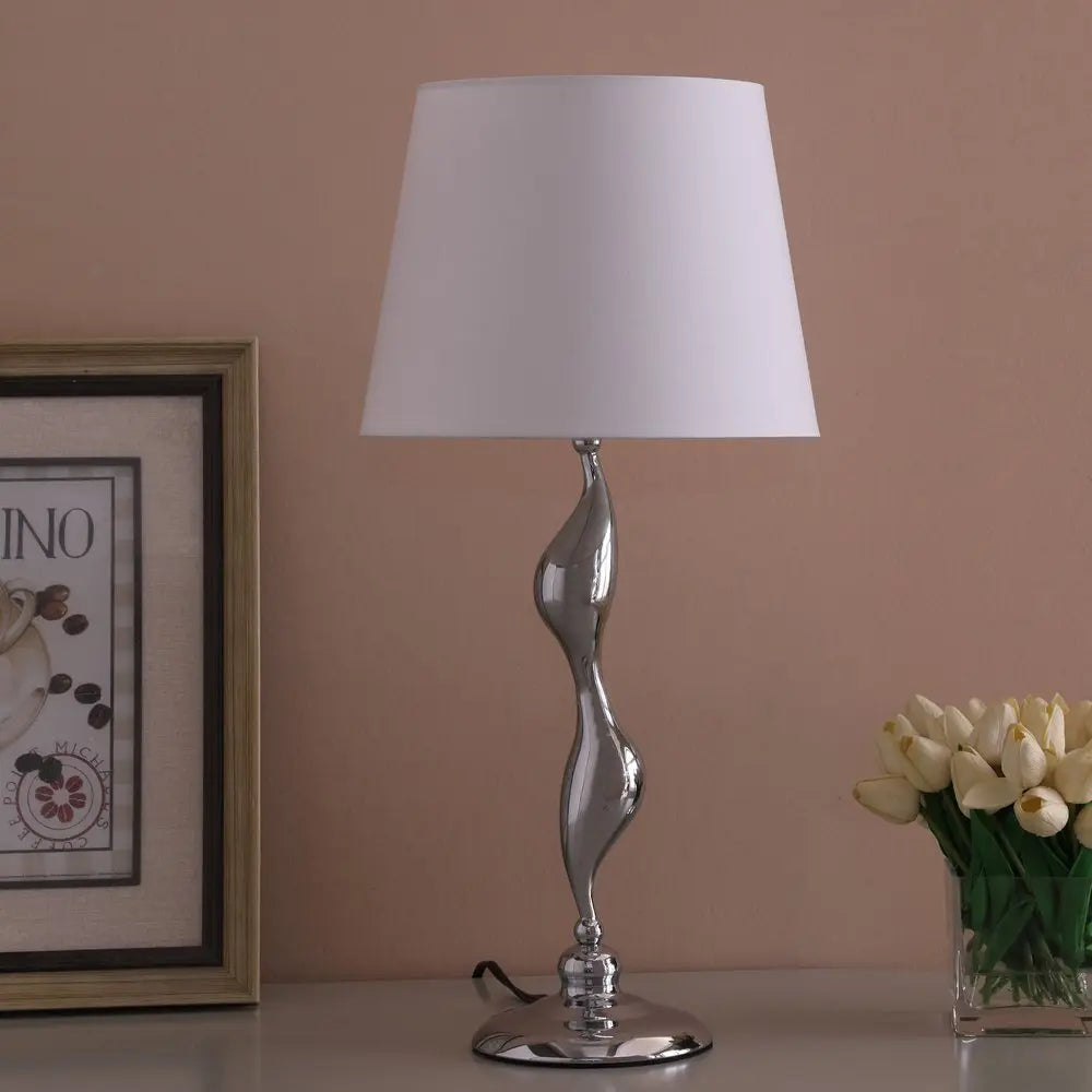 24" Silver Bedside Table Lamp With White Empire Shade HomeRoots