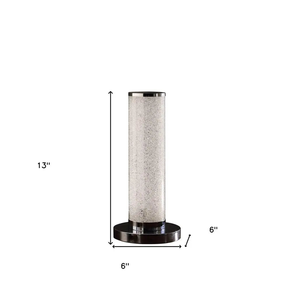 13” Modern White Sand Crystal And Steel Table Lamp HomeRoots