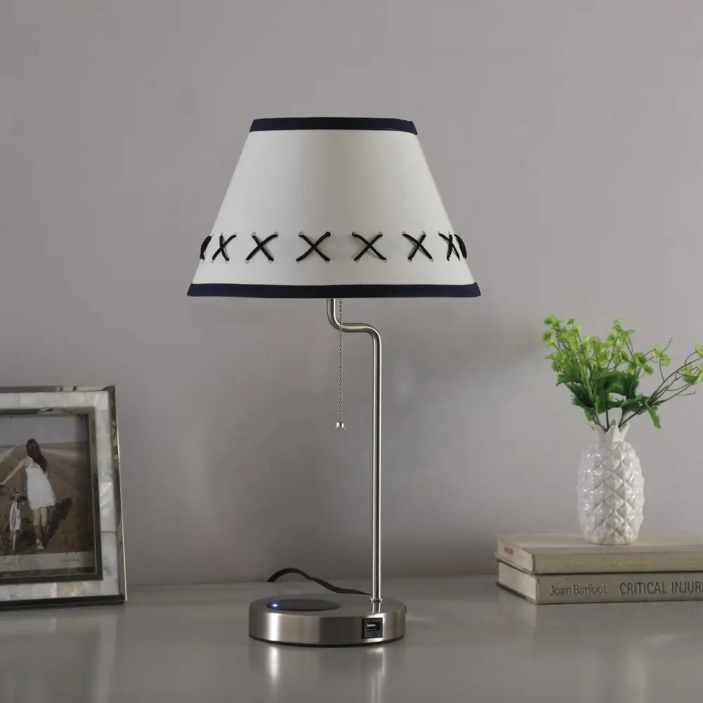 20" Silver Bedside Table Lamp With Off White Empire Shade HomeRoots