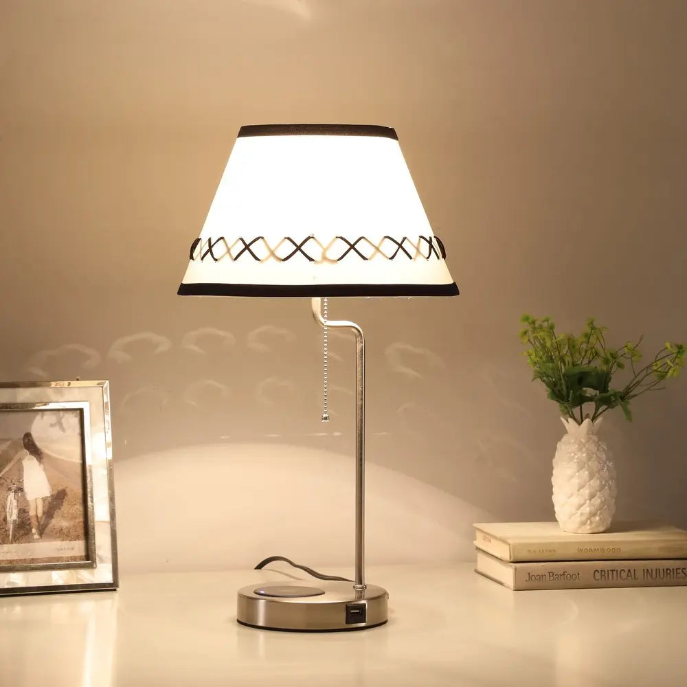 20" Silver Bedside Table Lamp With Off White Empire Shade HomeRoots