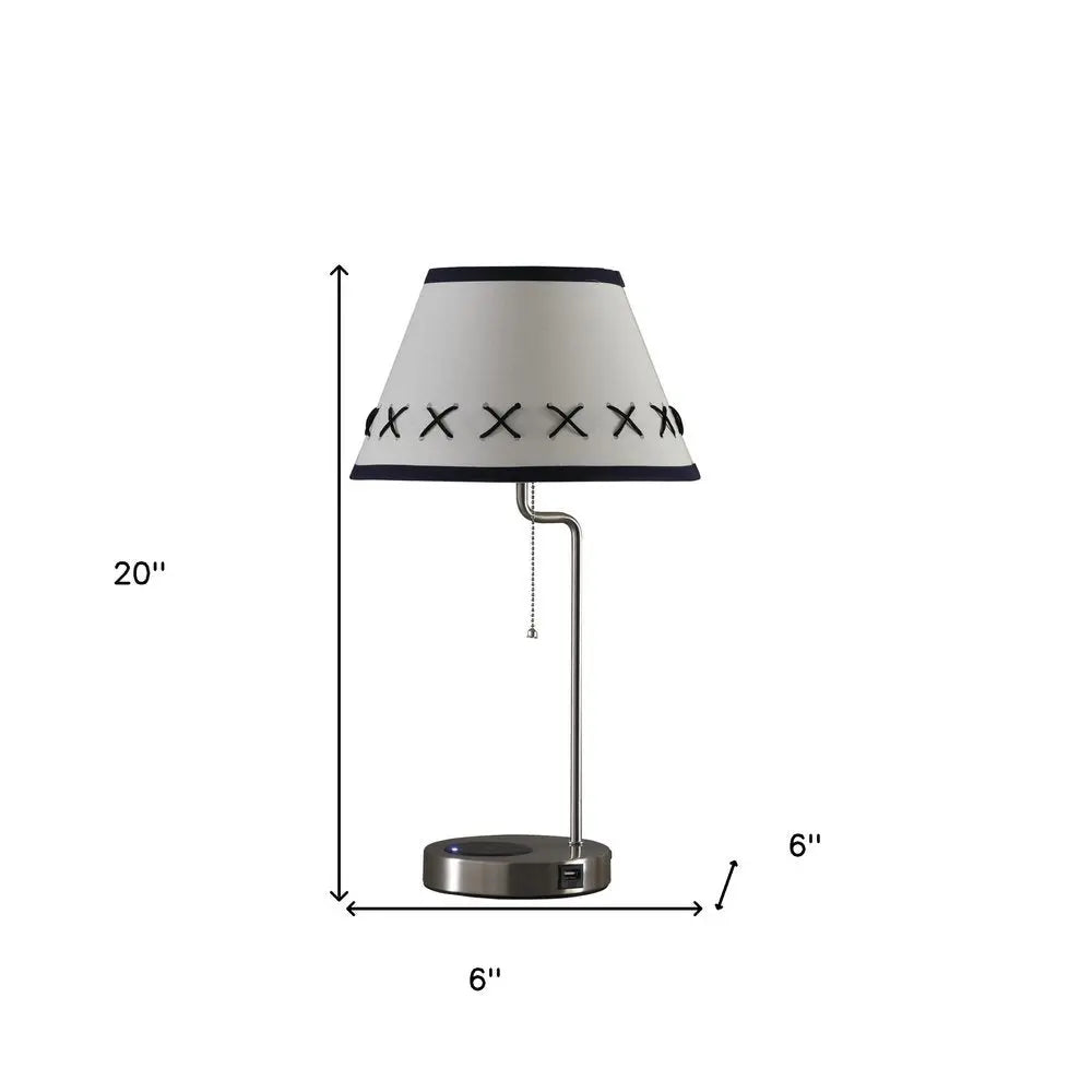 20" Silver Bedside Table Lamp With Off White Empire Shade HomeRoots