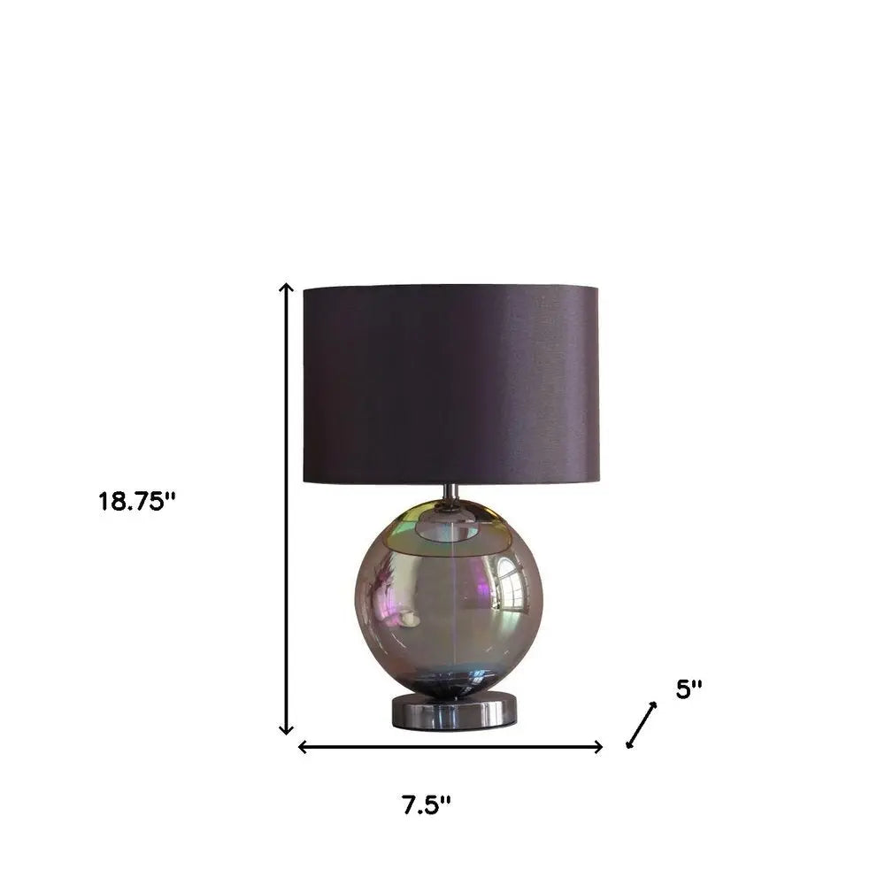 19" Iridescent Glass Globe Table Lamp With Gray Classic Drum Shade HomeRoots