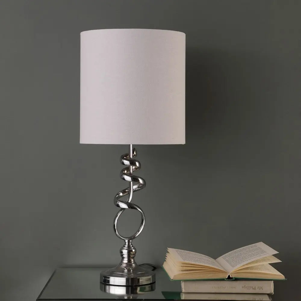 22" Nickel Bedside Table Lamp With Off White Drum Shade HomeRoots