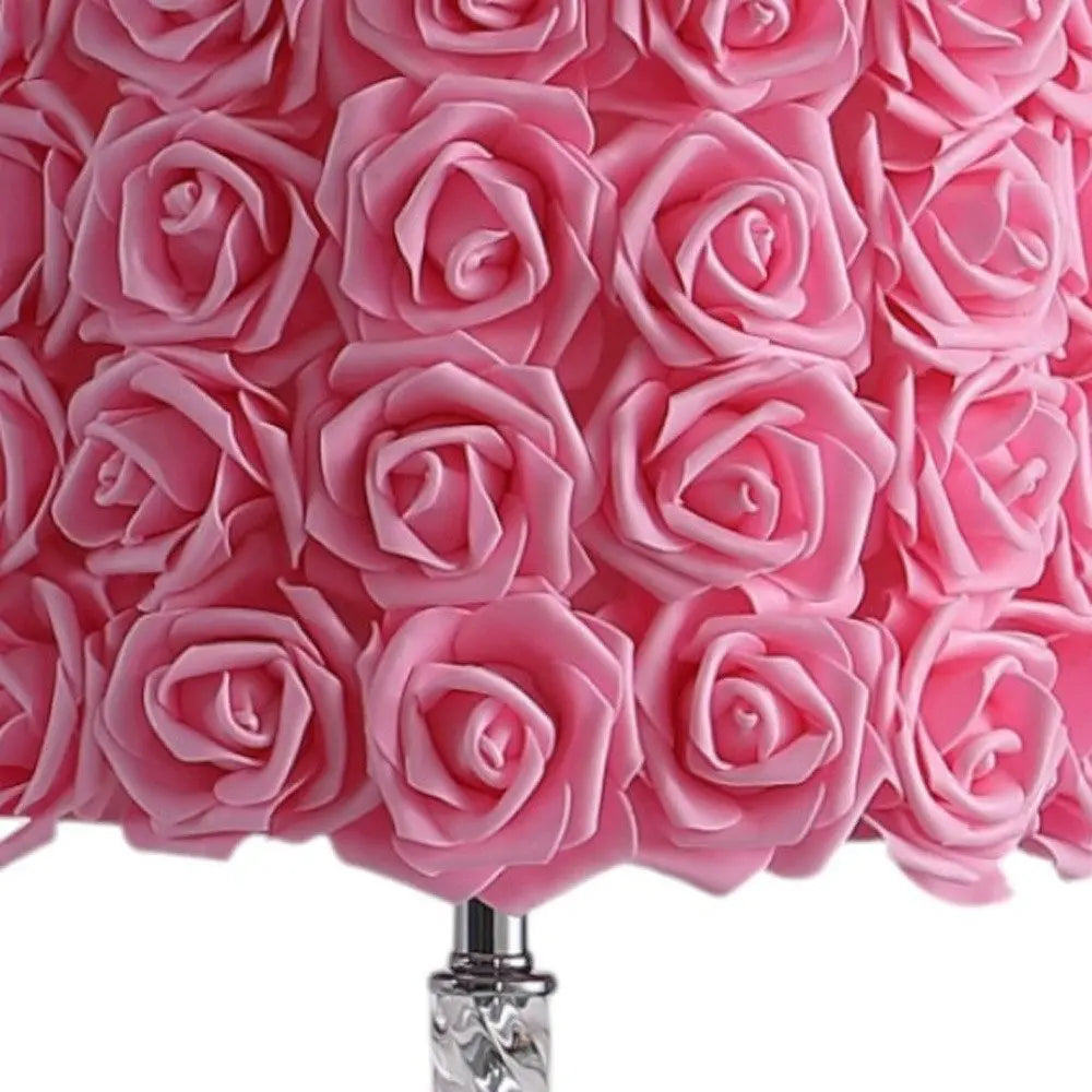 18” Pink Roses Acrylic And Metal Table Lamp HomeRoots