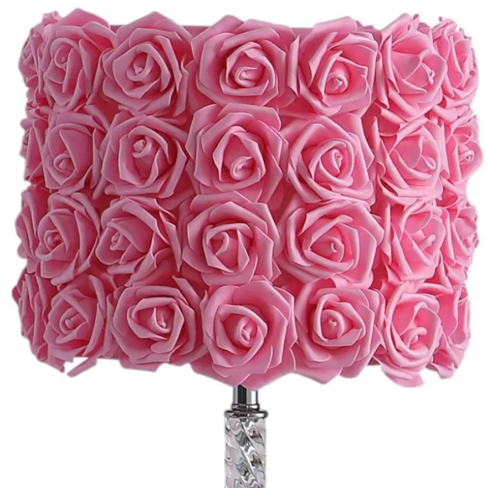 18” Pink Roses Acrylic And Metal Table Lamp HomeRoots