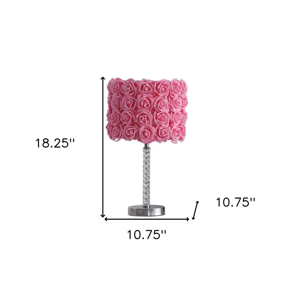 18” Pink Roses Acrylic And Metal Table Lamp HomeRoots