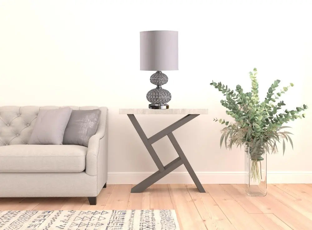 24" Chrome and Faux Crystal Double Orb Table Lamp With White Classic Drum Shade HomeRoots