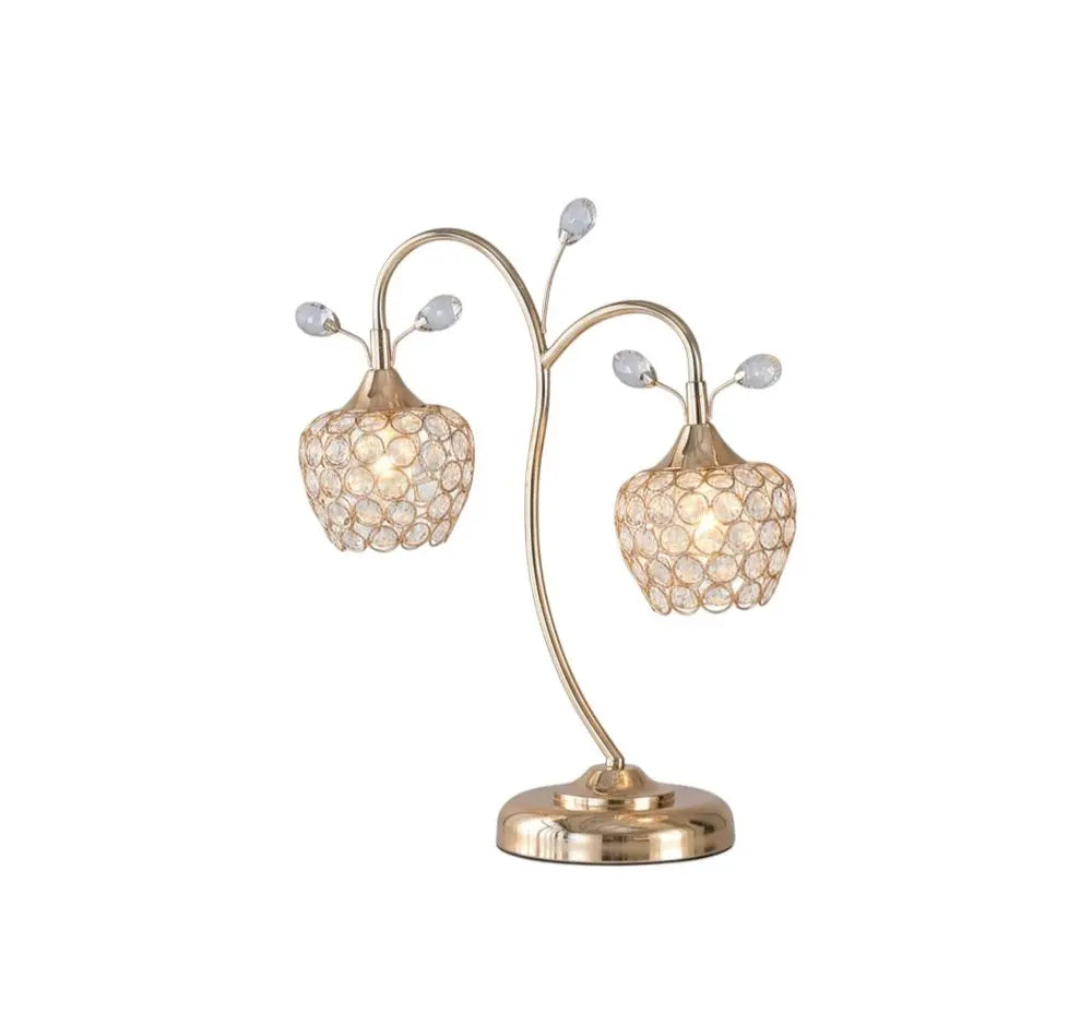 17" Gold Two Light Bedside Table Lamp With Clear Novelty Shade HomeRoots