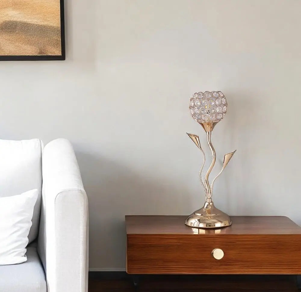 14" Gold Bedside Table Lamp With Clear Novelty Shade HomeRoots