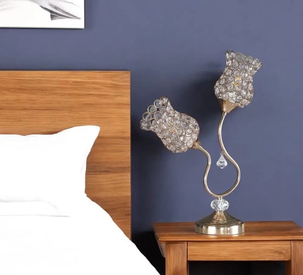 19" Gold Two Light Bedside Table Lamp With Clear Novelty Shade HomeRoots