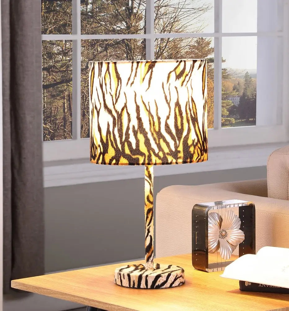 19" Brown And Black Bedside Table Lamp With Brown And Black Drum Shade HomeRoots