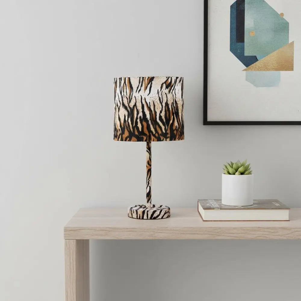 19" Brown And Black Bedside Table Lamp With Brown And Black Drum Shade HomeRoots