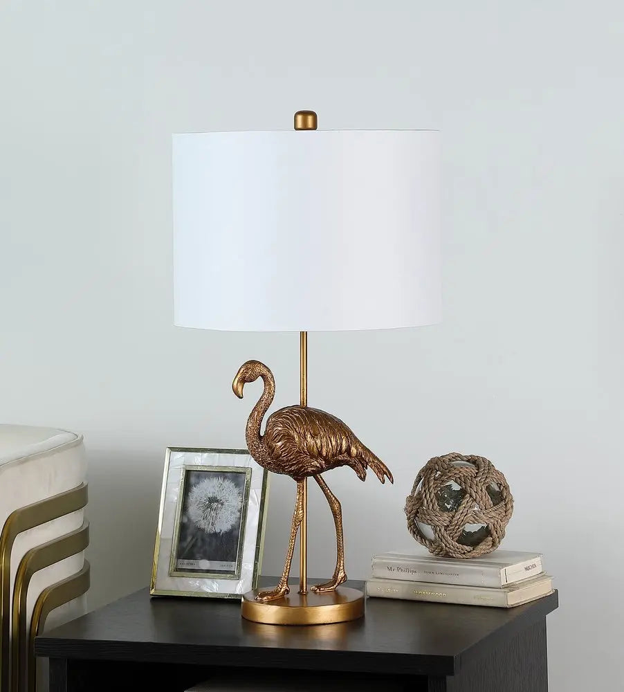 26" Gold Flamingo Table Lamp With White Drum Shade HomeRoots