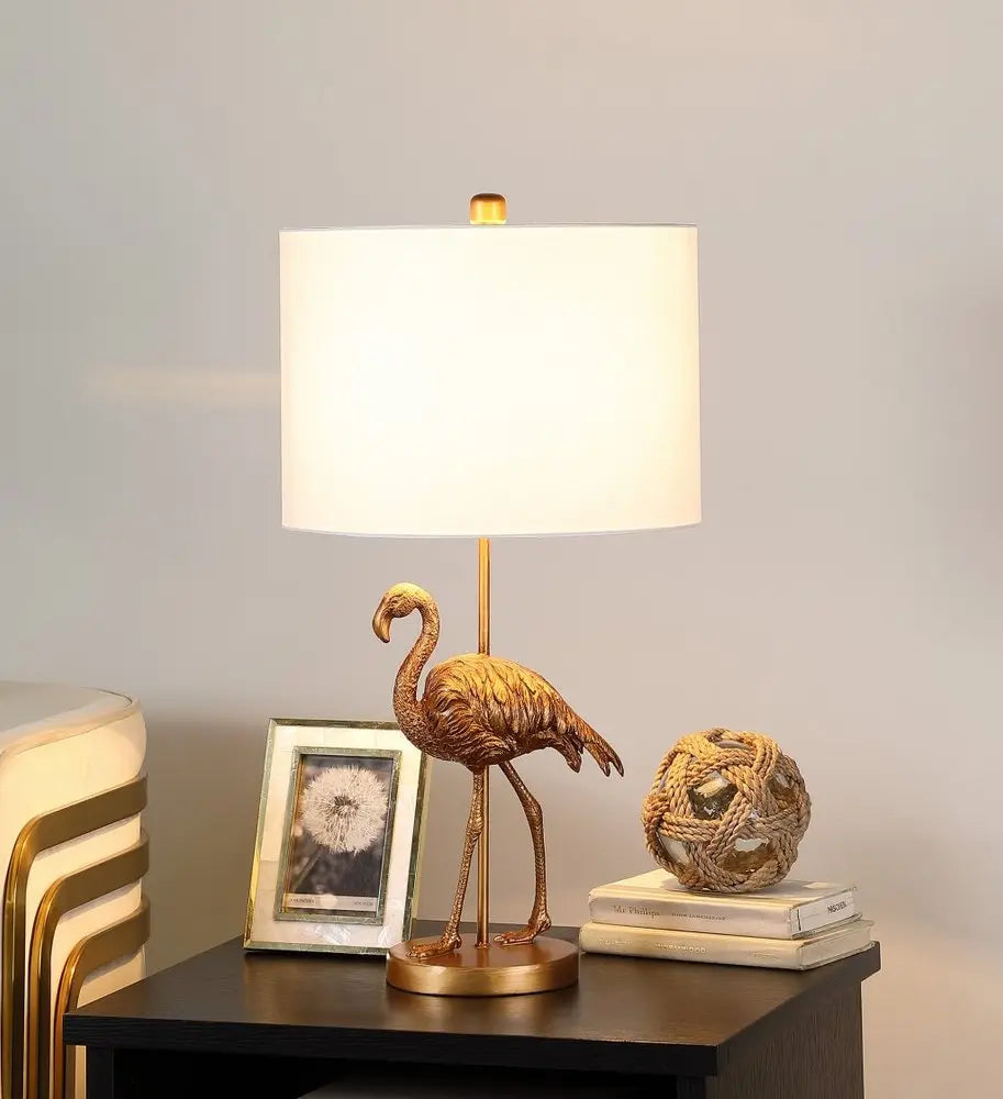 26" Gold Flamingo Table Lamp With White Drum Shade HomeRoots