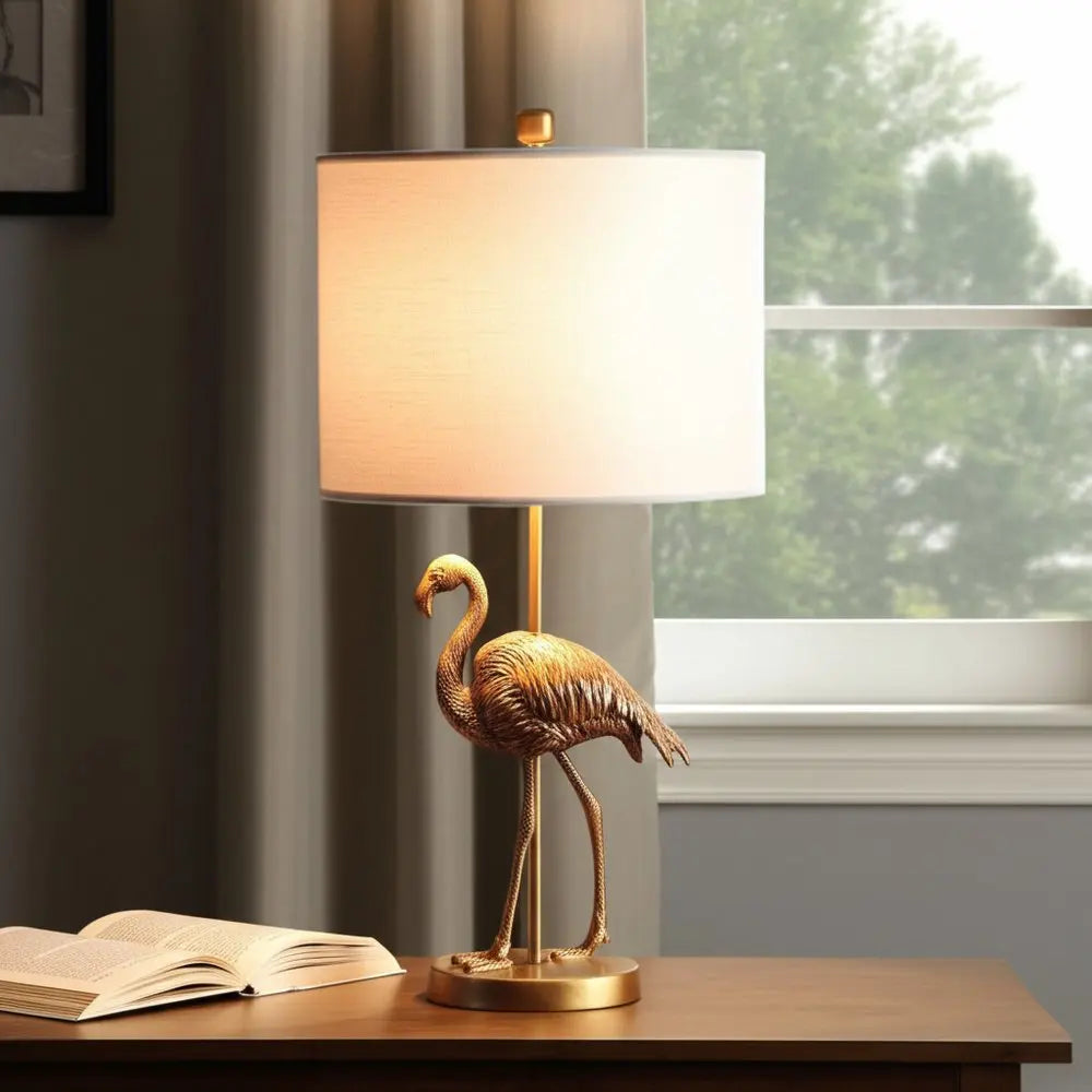26" Gold Flamingo Table Lamp With White Drum Shade HomeRoots