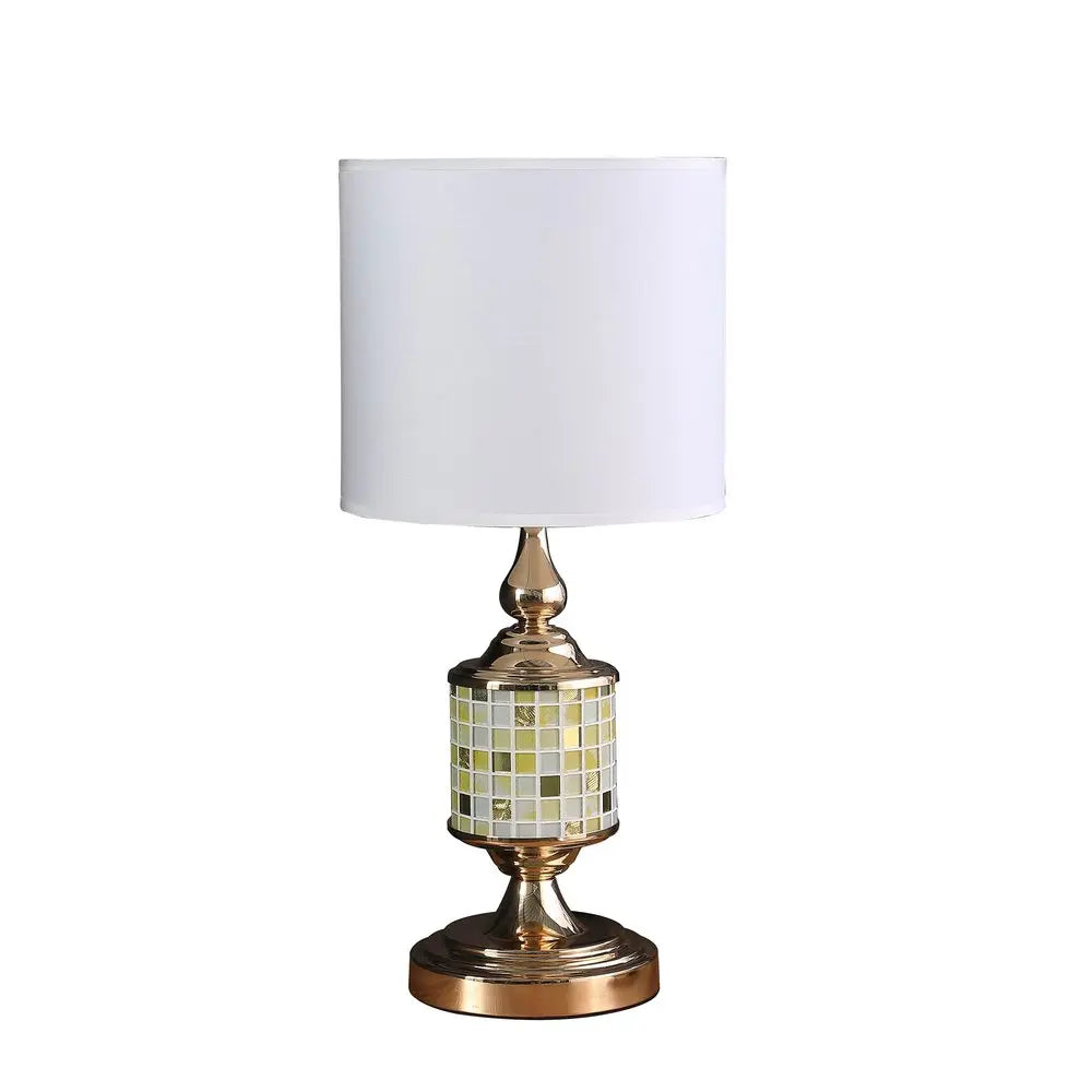 23" Gold Bedside Table Lamp With White Drum Shade HomeRoots