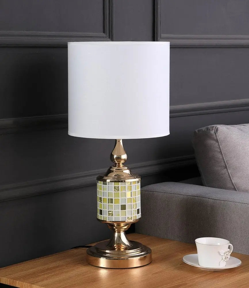 23" Gold Bedside Table Lamp With White Drum Shade HomeRoots