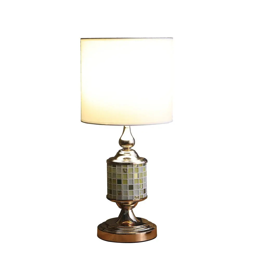 23" Gold Bedside Table Lamp With White Drum Shade HomeRoots