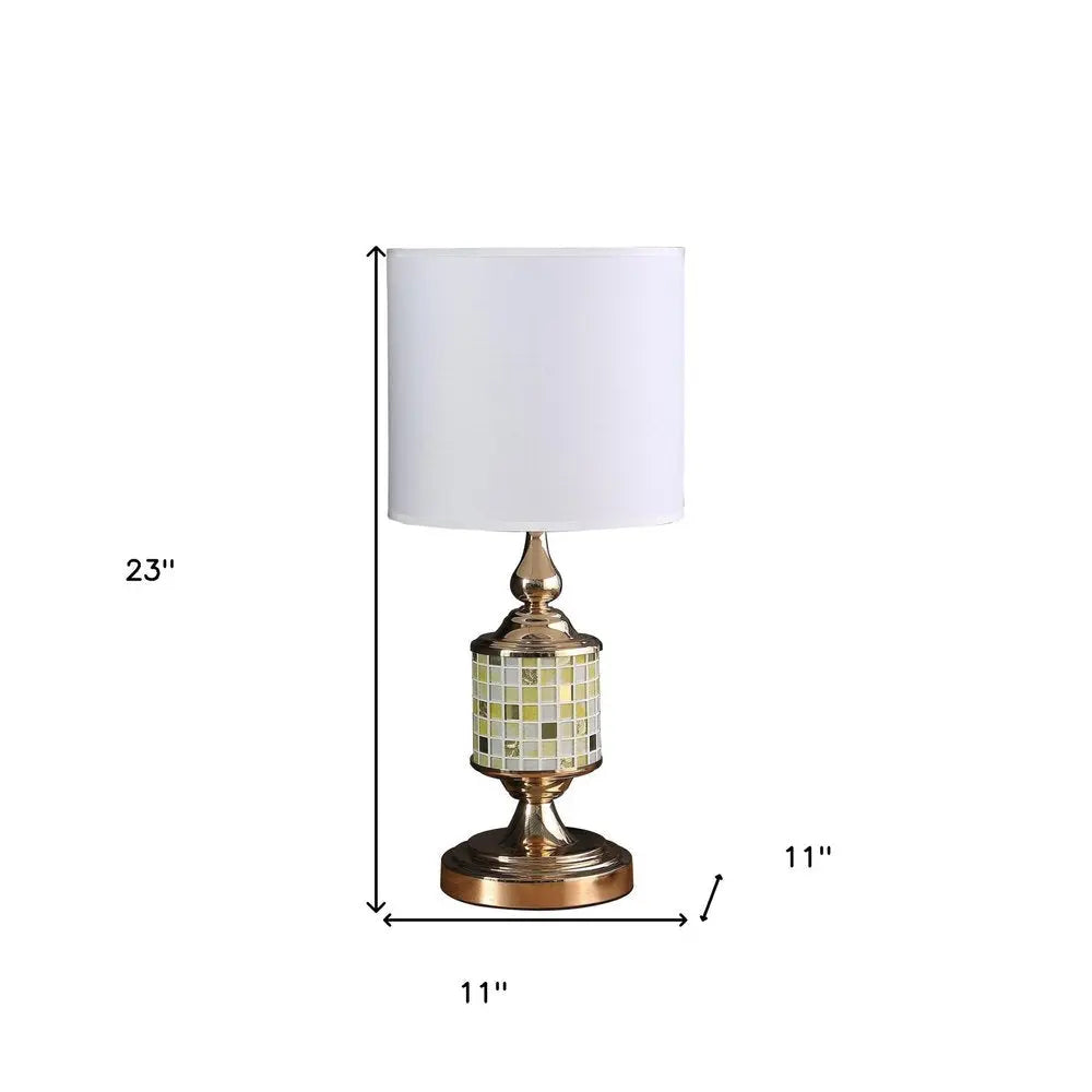 23" Gold Bedside Table Lamp With White Drum Shade HomeRoots