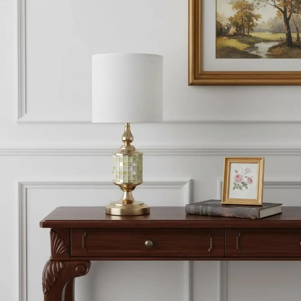 23" Gold Bedside Table Lamp With White Drum Shade HomeRoots