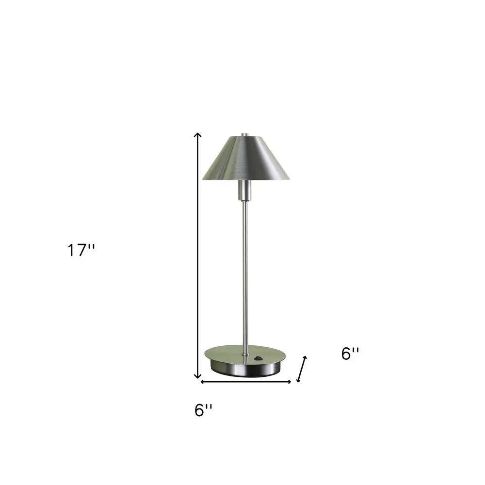 17" Silver Metal Bedside Table Lamp With Silver Cone Shade HomeRoots