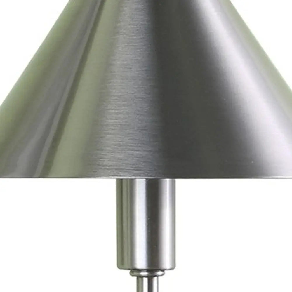 17" Silver Metal Bedside Table Lamp With Silver Cone Shade HomeRoots